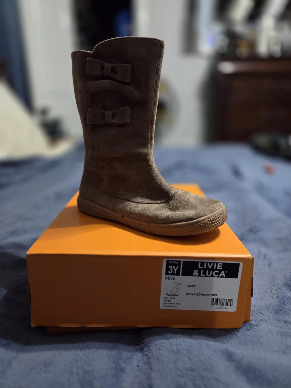 Livie & Luca Girls' Brown Suede Bow Mid-Calf Boots